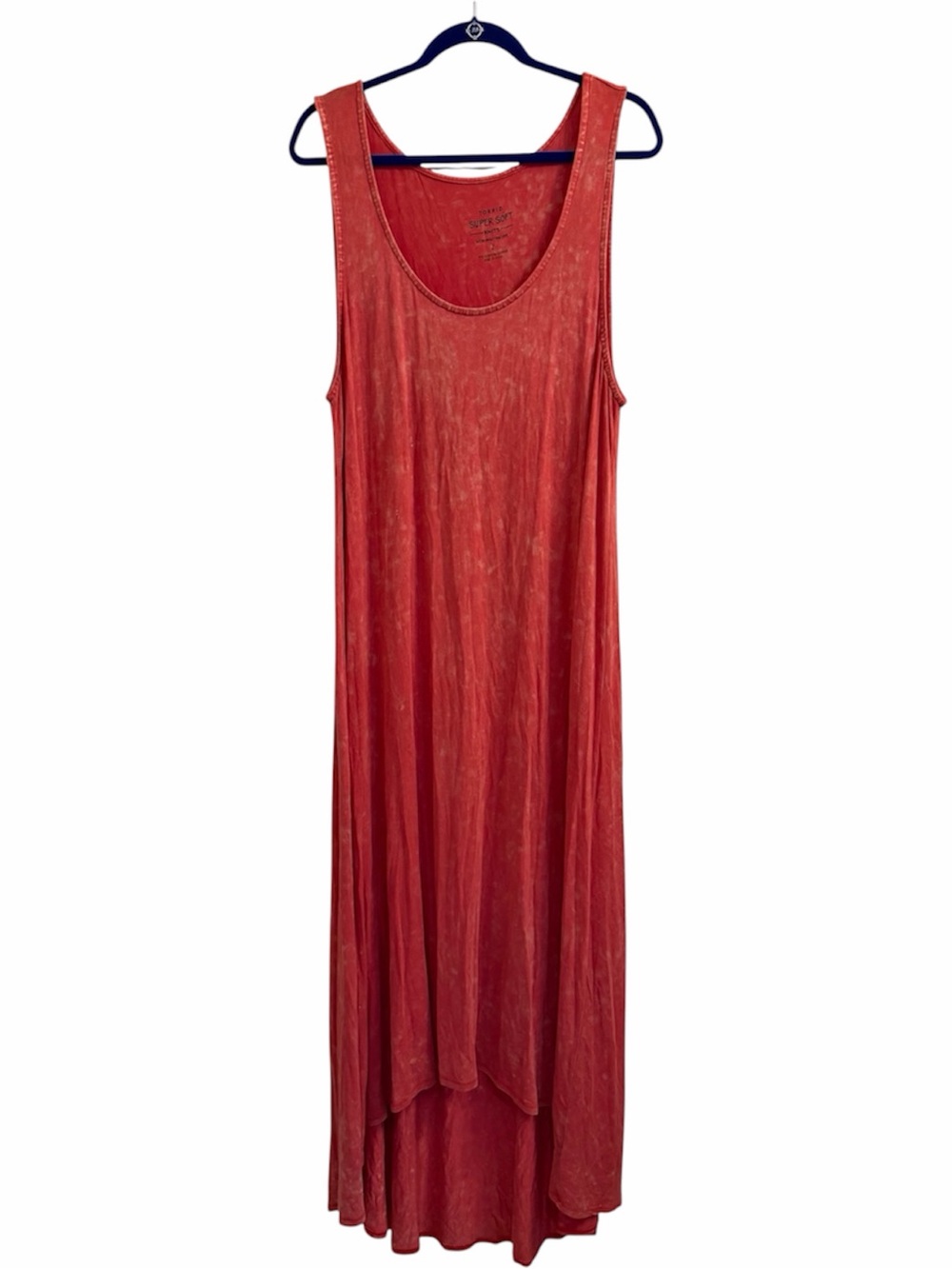 Torrid 2X Red Coral Acid Wash High Low Maxi Dress